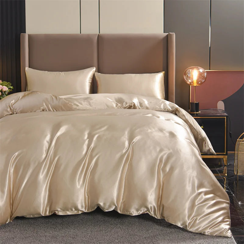 3pcs Satin Duvet Cover Set Bedding Sets Queen Black  Series Luxury Rich Silk Silky Soft Solid   Sexy Honeymoon Wrinkle Free TAVEN System LLC