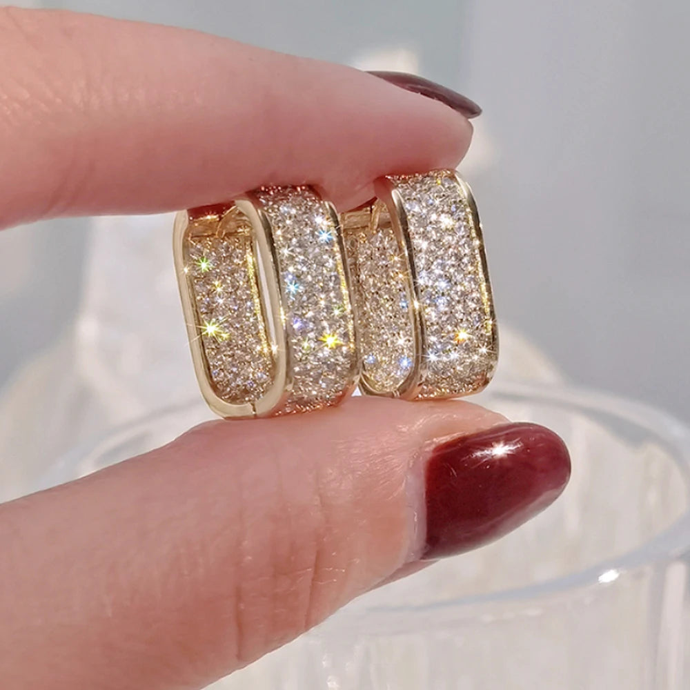 Huitan Korean Fashion Paved CZ Hoop Earrings for Women Metal Silver Color/Gold Color Simple Versatile Earrings Hot Jewelry TAVEN System LLC