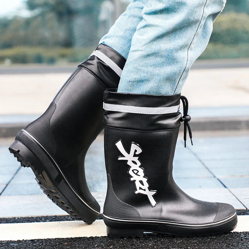 Mid-calf Rain Boots Men Slip-On Waterproof Rubber Rain Shoes Work Mud Boots Warm Durable Non-Slip Boots Farming Fishing Camp TAVEN System LLC