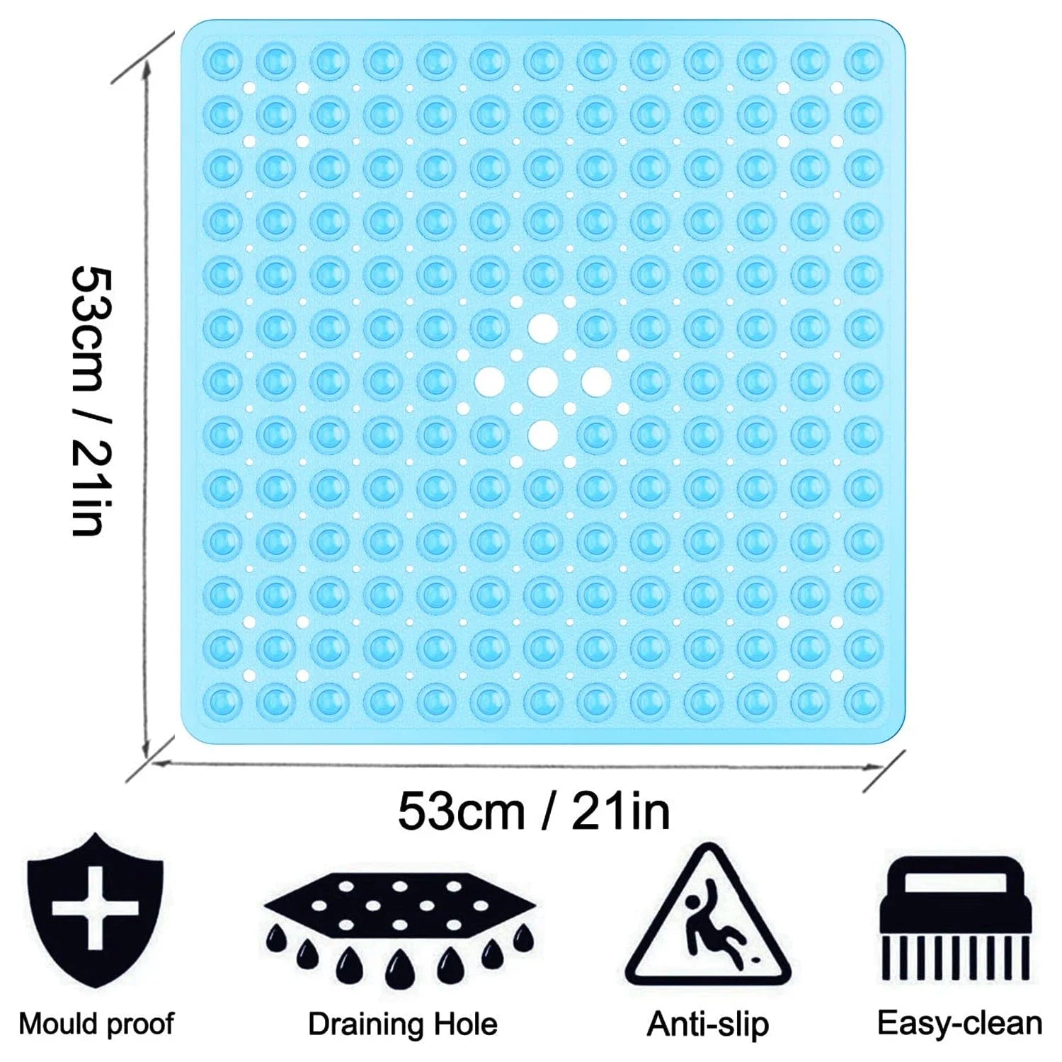 53x53cm Non Slip Shower Mat for Inside Shower Stall Mats for Bathroom Floor, Soft Bath Mat for Bathtubs with Big Suction Cups TAVEN System LLC
