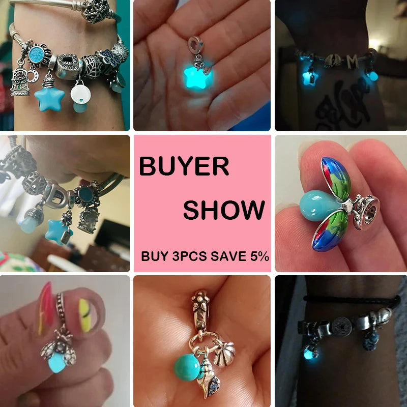 Hot Sale 925 Silver Glow in the dark Firefly Honeybee Star Charms Beads Fit Qikaola 925 Original Bracelets Fine DIY Jewelry Gift TAVEN System LLC