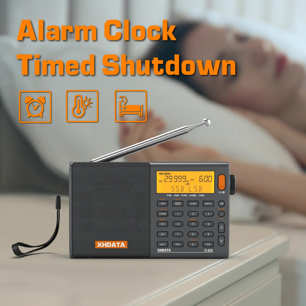 XHDATA D808 Professional AM FM SW MW AIR SSB RDS Radio Long Range Reception Portable Rechargeable Multiband Radio Stereo Sound TAVEN System LLC