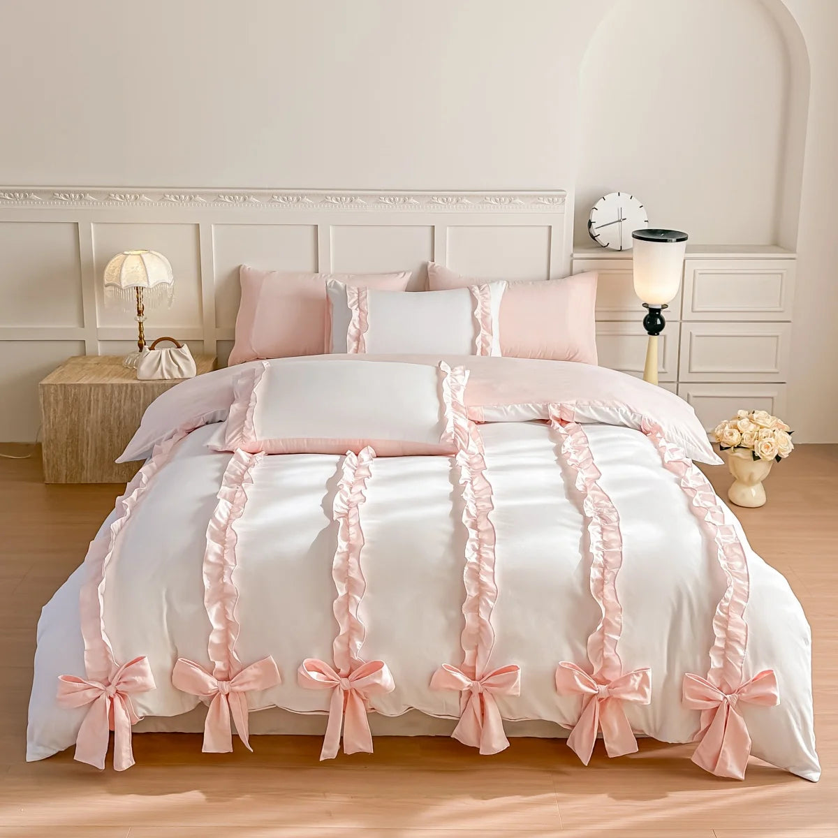3 Piece Sheet Set  pink bowknot duvet cover Set ， comfortable Bedding Set Bedspread for All Season TAVEN System LLC
