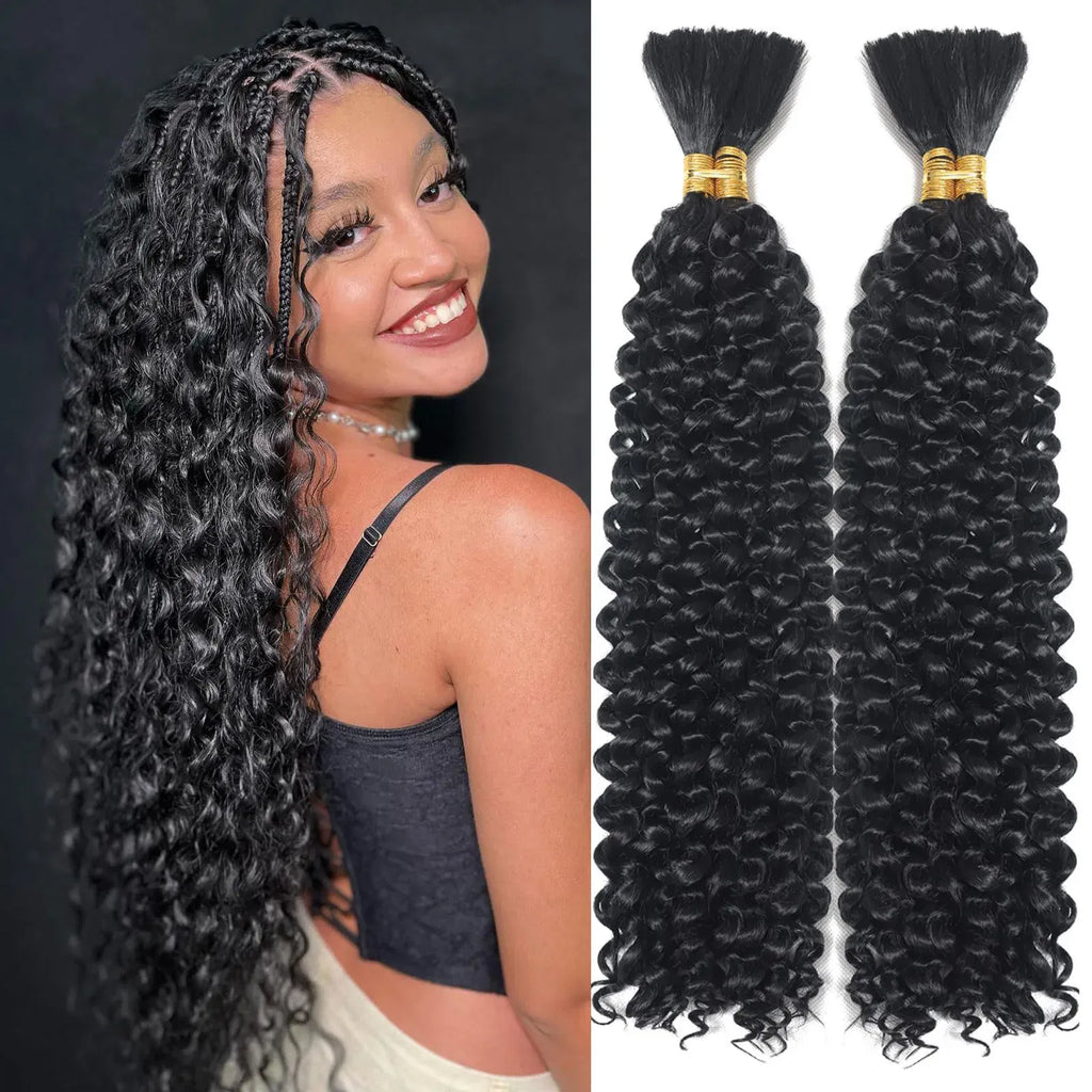 Color: Natural Color, Material Grade: virgin hair, Stretched Length: 24inches, Bulk Buy: 5pcs/lot - Bulk hair braiding Water Wave Bulk 18 inch human hair Boho braids with for knotless box or curly loose wave Taven