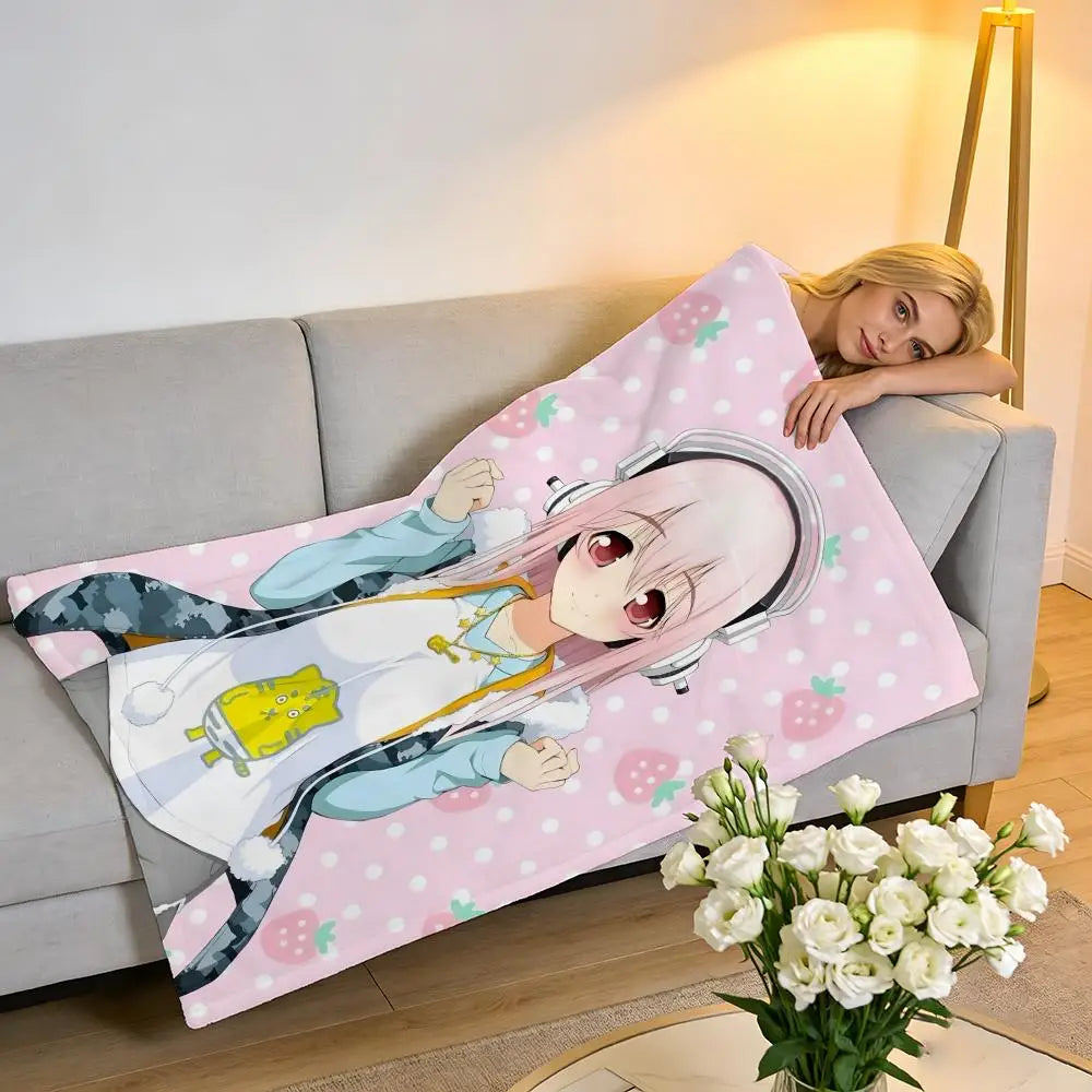 Throw High-Density Short Plush Blanket For Sofa Nap Air-Conditioned Room Skin-Friendly Cute Sexy Anime Characters SUPER SONICO TAVEN System LLC