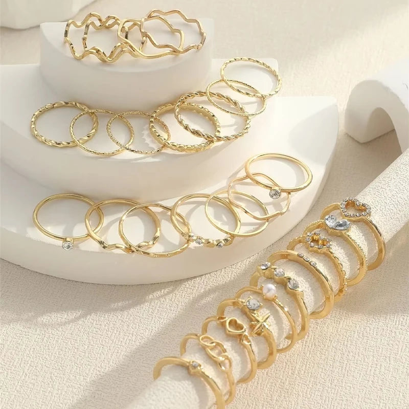 Fashion Geometric Knuckle Rings Set For Women Vintage Crystal Heart Gold Color Rings Girls Party Jewelry Accessories Gifts 2025 TAVEN System LLC