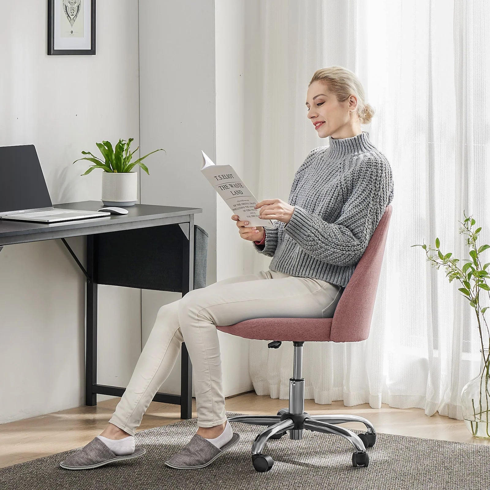 JHK Armless Fabric Office Chair with Wheels Height Adjustable TAVEN System LLC