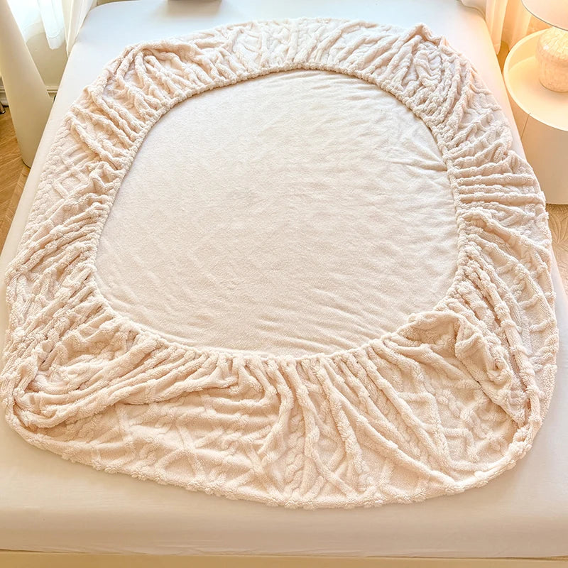 1pc Winter Warm Bed Sheet with Elastic Band Single/Queen/King Mattress Cover Thick Coral Fleece Fluffy Fitted Bed Sheets for Bed TAVEN System LLC