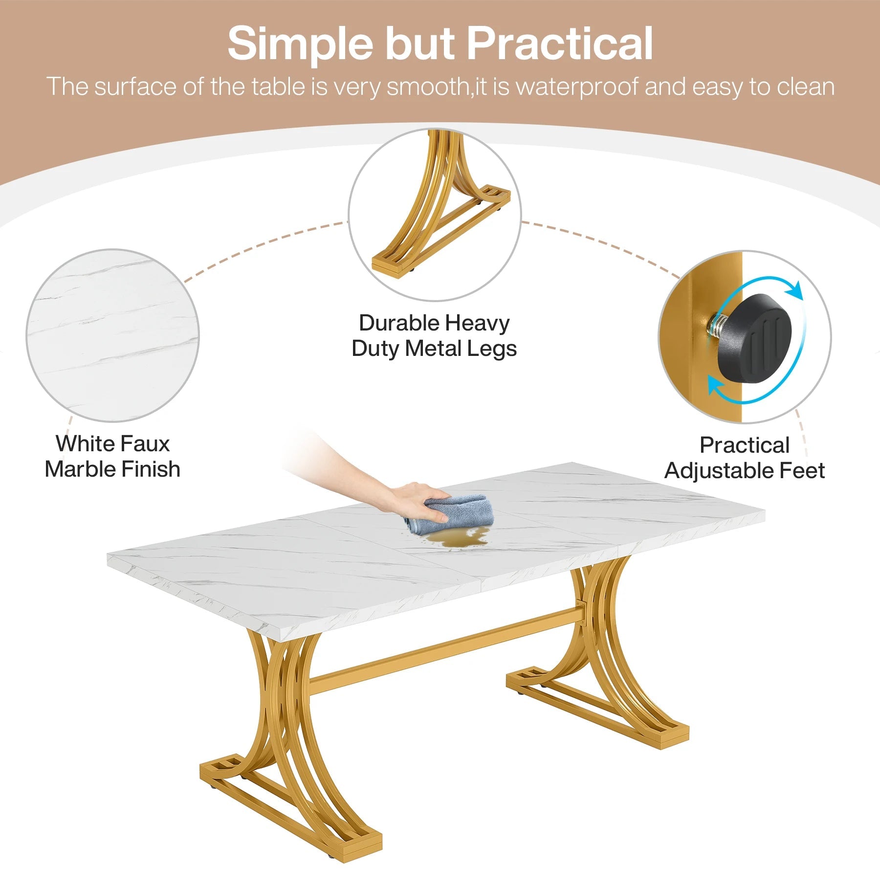 Tribesigns 63 Inch Faux Marble Dining Table TAVEN System LLC