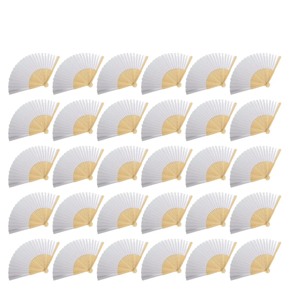 50/1pcs DIY Paper Bamboo Folding FanAdults Kid Hand Fans Calligraphy Painting Practice Blank White Fan for Wedding Room Decor TAVEN System LLC