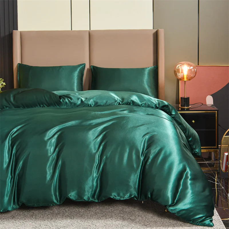 3pcs Satin Duvet Cover Set Bedding Sets Queen Black  Series Luxury Rich Silk Silky Soft Solid   Sexy Honeymoon Wrinkle Free TAVEN System LLC