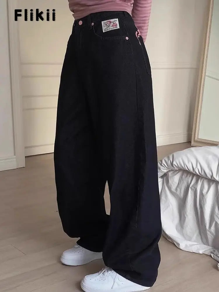 Women Baggy Retro Denim cHigh Waist Loose Full Length Pants TAVEN System LLC