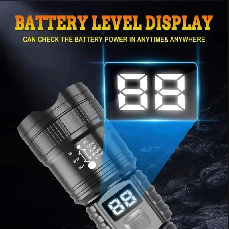 100000LM Super Bright Flashlight Type-C Rechargeable LED Torch Long Range Tactical Lamp for Outdoor Waterproof Camping Lantern TAVEN System LLC