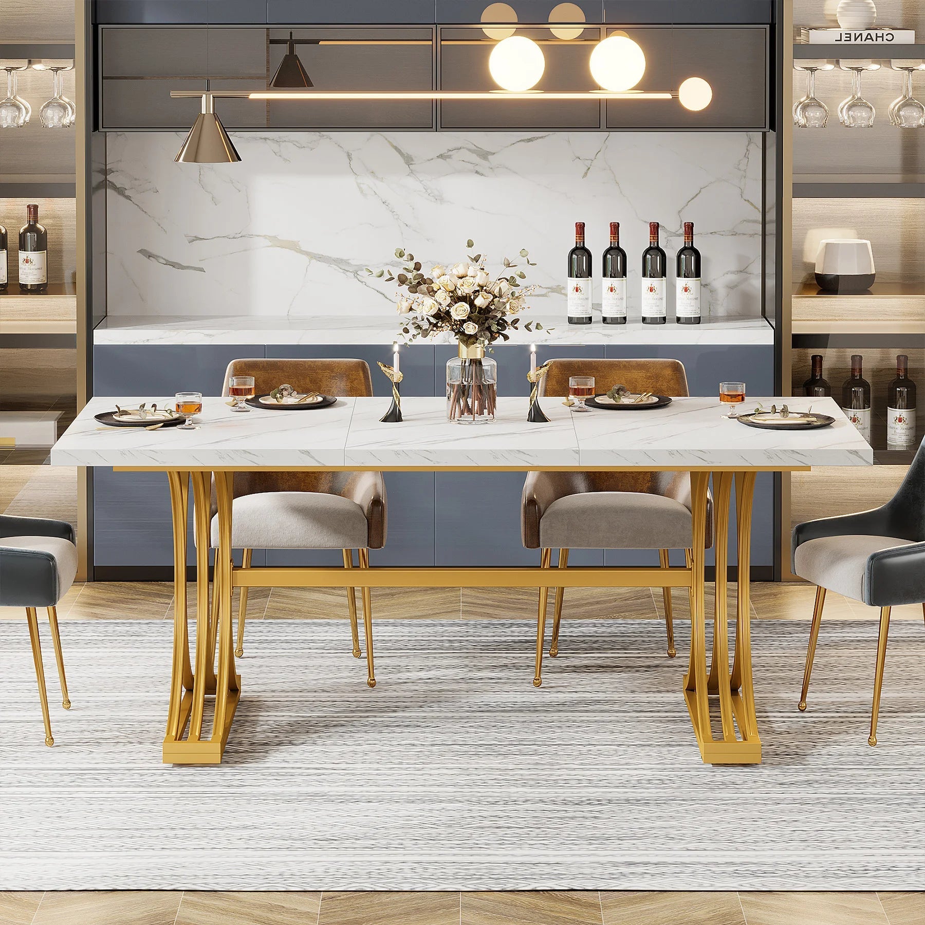 Tribesigns 63 Inch Faux Marble Dining Table TAVEN System LLC