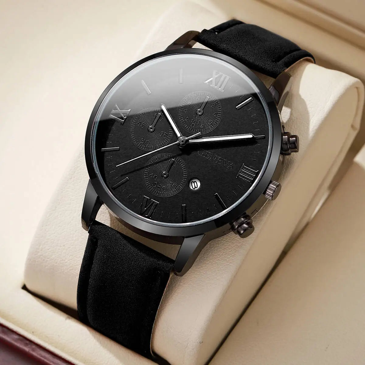 Fashion Roma Dial Men's Watch Casual Leather Strap Men Business Watches Analog Quartz Wristwatches with Calendar（Without Box） - TAVEN System LLC