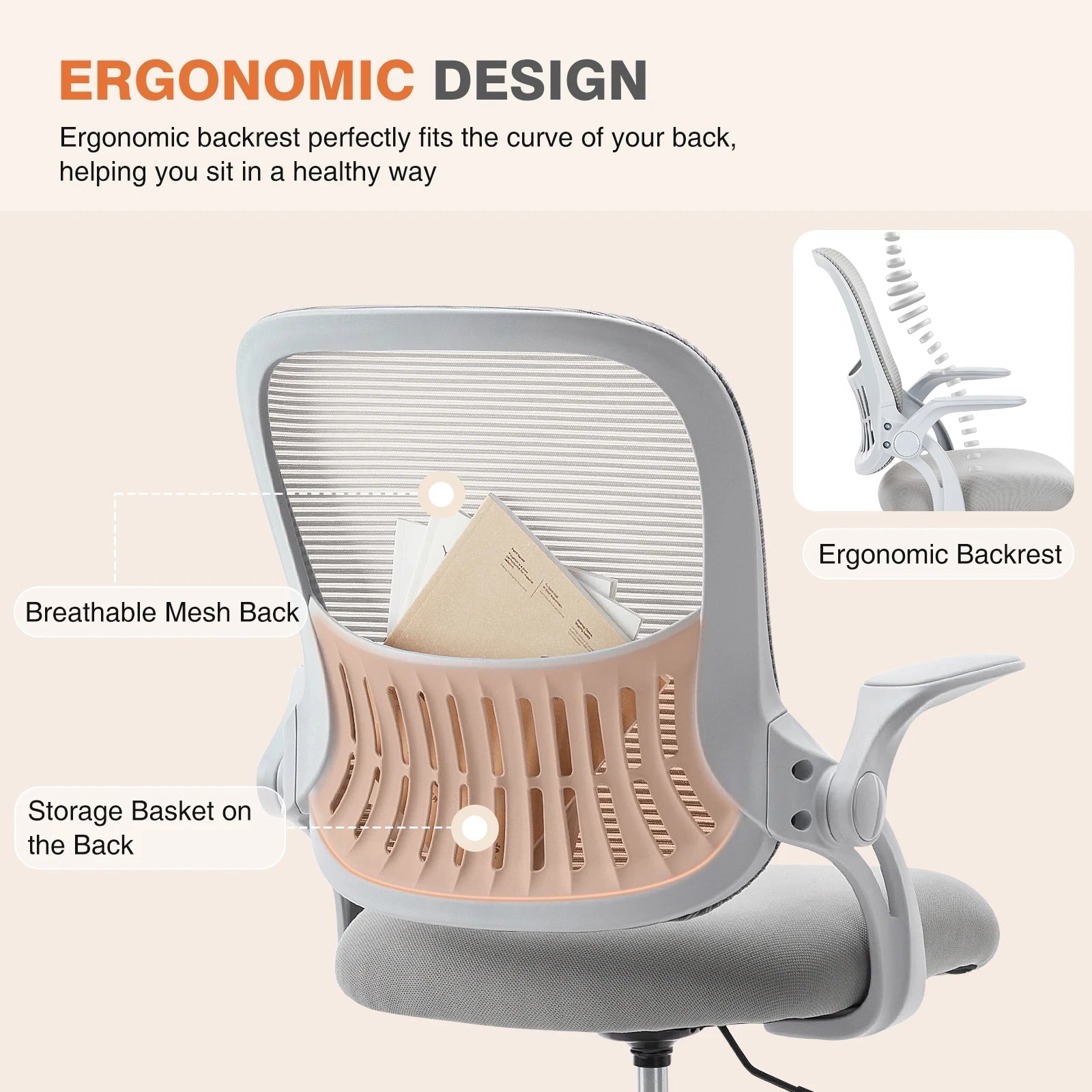 JHK Ergonomic Mesh Office Chair with Flip-Up Arms and Wheels TAVEN System LLC