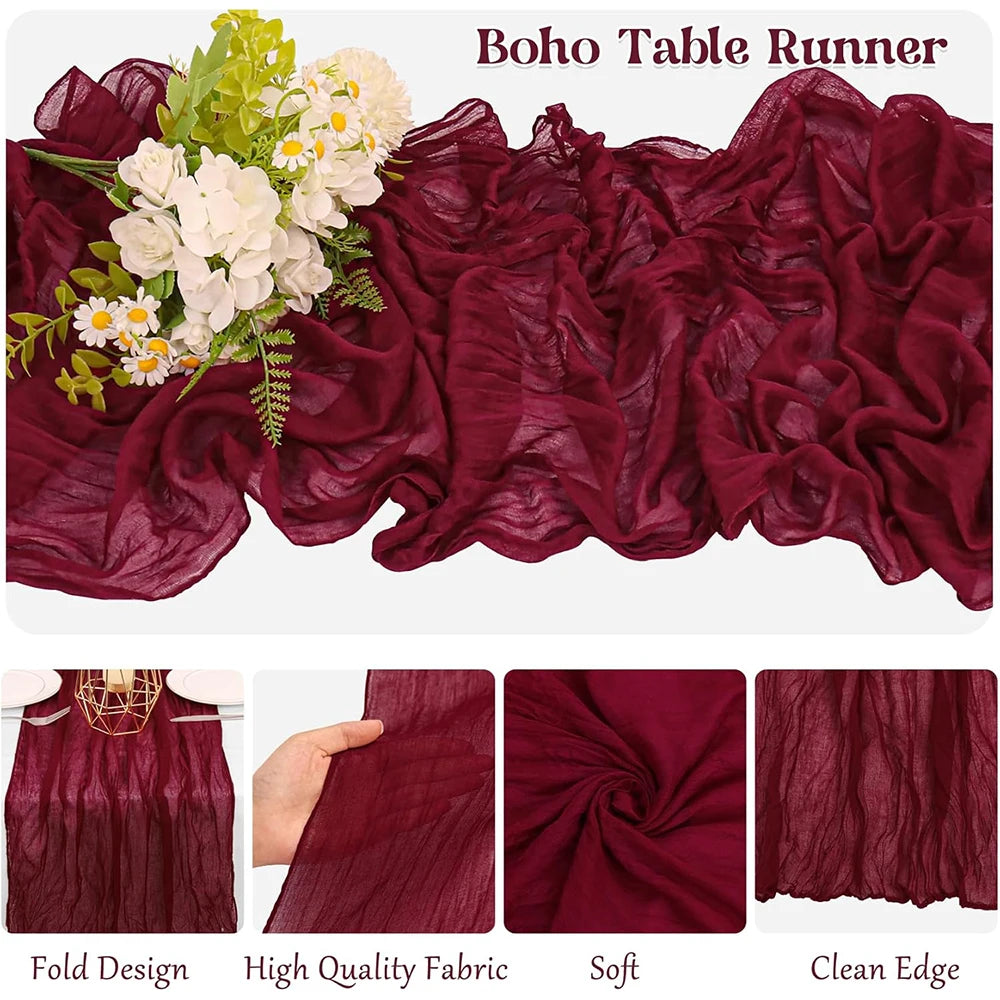 Burgundy Table Runner Cheesecloth Gauze Rustic Boho Cheese Cloth Table Runner Wedding Bridal Shower Birthday Party Decorations TAVEN System LLC