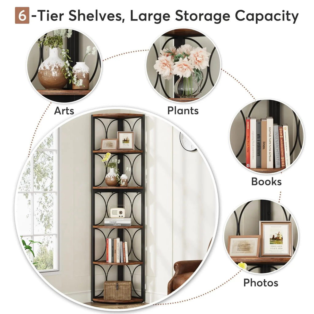 Tribesigns 67 Inch 6 Tier Corner Bookshelf Storage Rack Rustic TAVEN System LLC