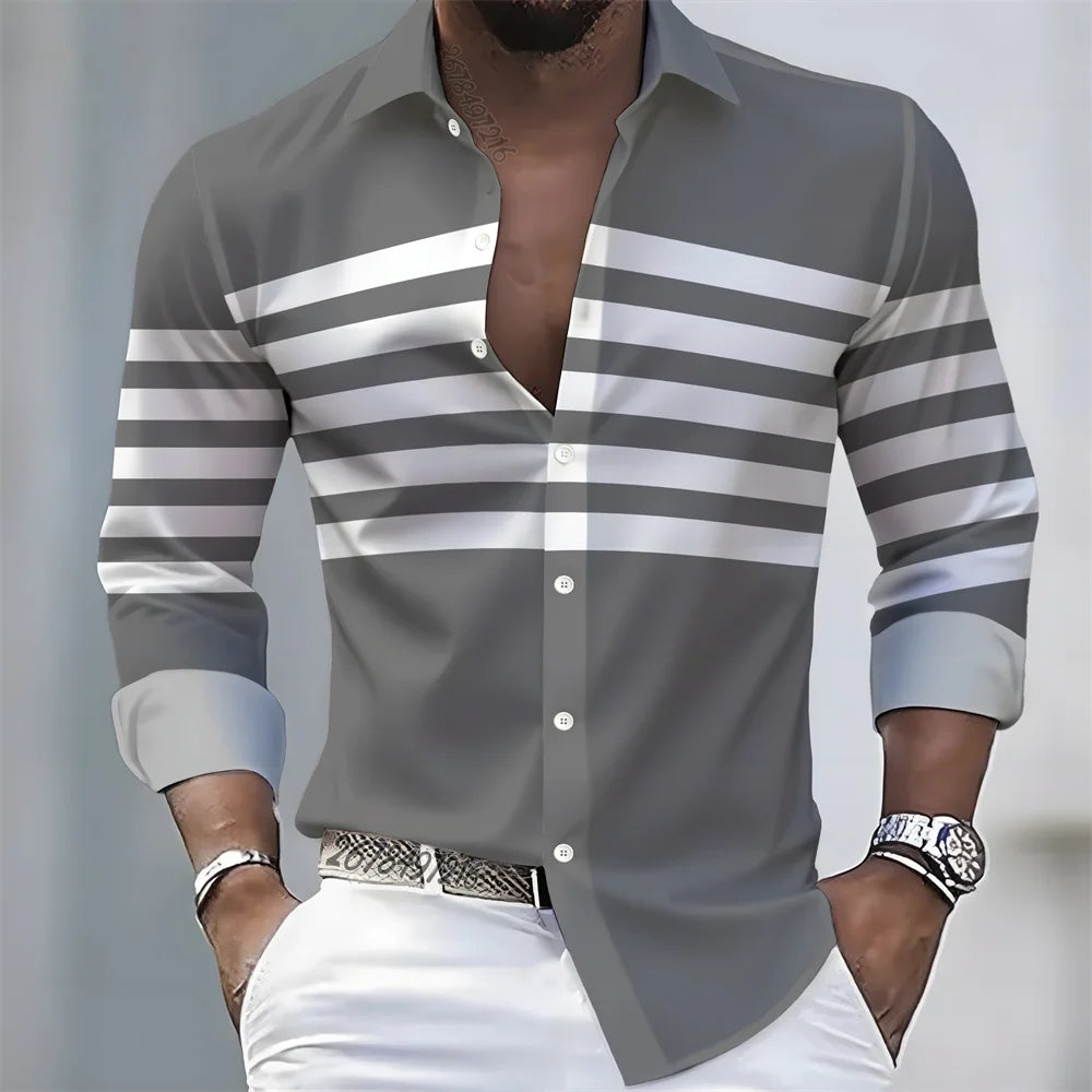 Men Striped Long Sleeve Slim Fit Casual Lapel Shirt TAVEN System LLC