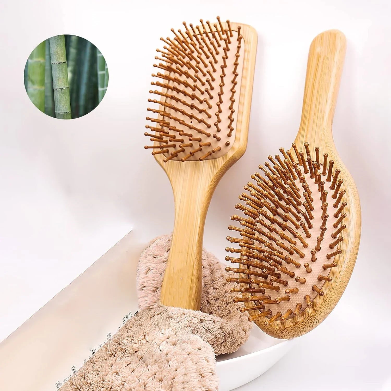 Natural Bamboo Paddle Hair Brush with Air Cushion Anti Static