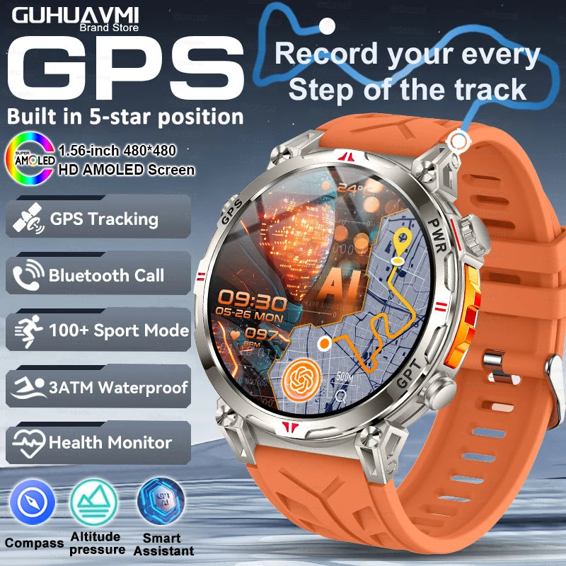 Smart Watches 1.56" AMOLED Screen GPS Fitness Tracking Compass 3ATM 650Mah Call 100+ Sports Smartwatch AI GPT For Android iOS - TAVEN System LLC