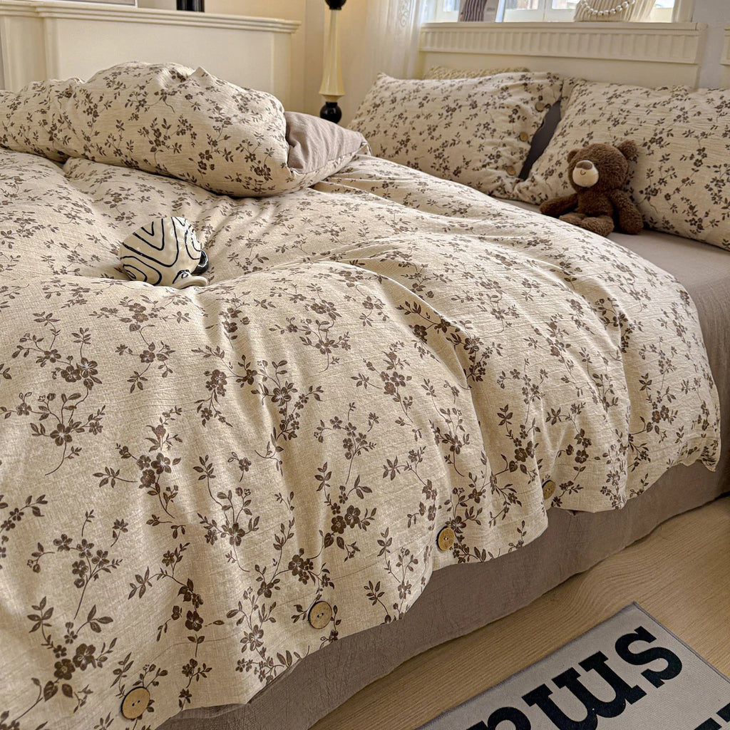 3pcs Vintage Floral Duvet Cover Set with 2 Pillowcases Soft Queen Size Bedding Set With Buttons For Girls Bedroom Decor TAVEN System LLC