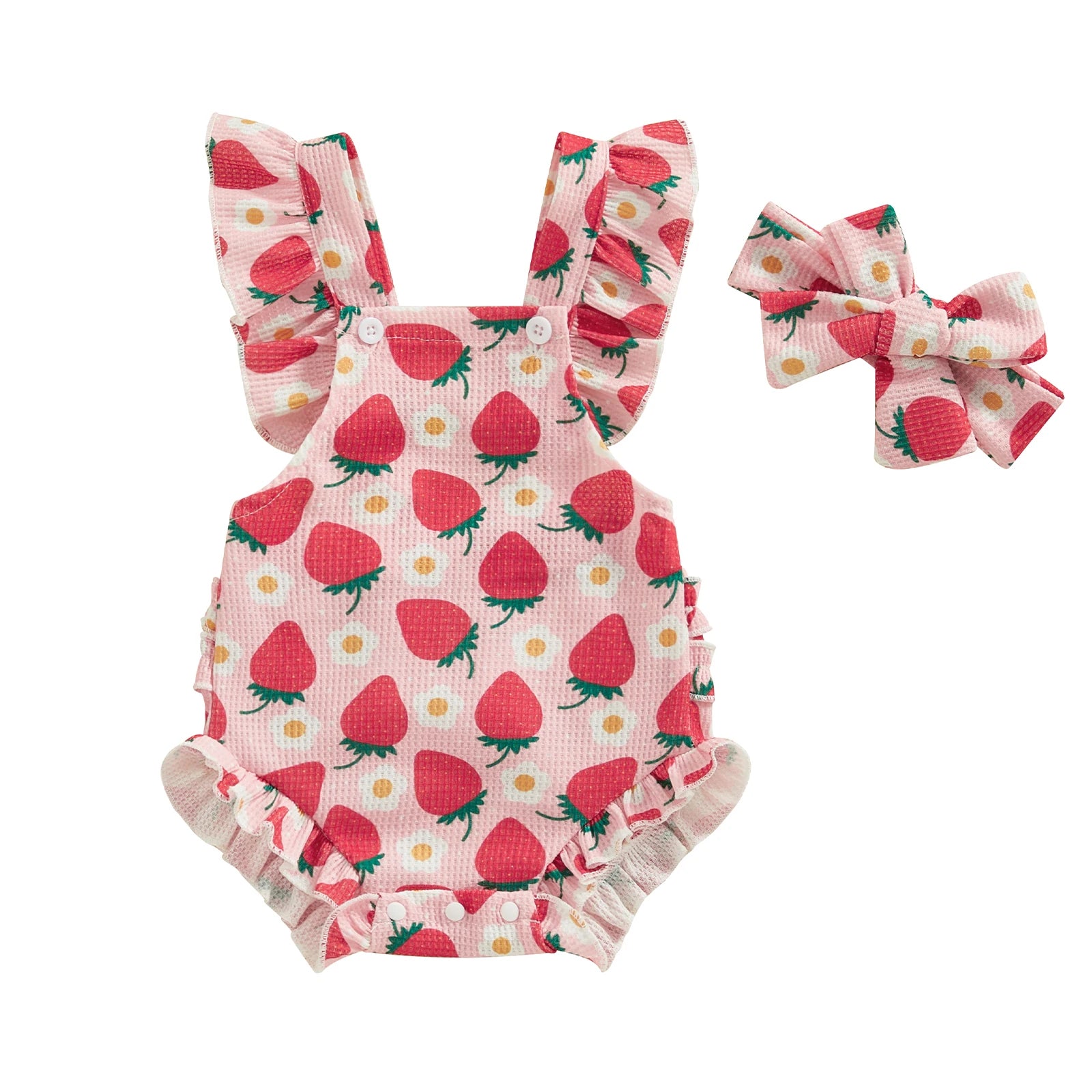 Baby Girl Floral Print Romper with Matching Headband Summer Set