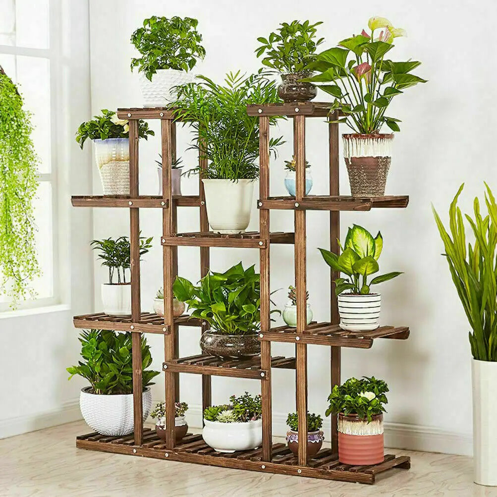 Wooden multi tier plant stand for indoor outdoor flower pots