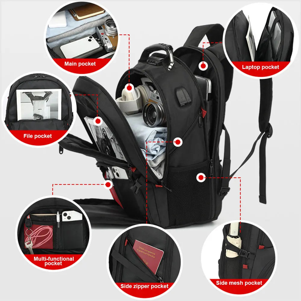 Large Capacity Travel Backpack 17.3" Laptop USB Business Bag TAVEN System LLC