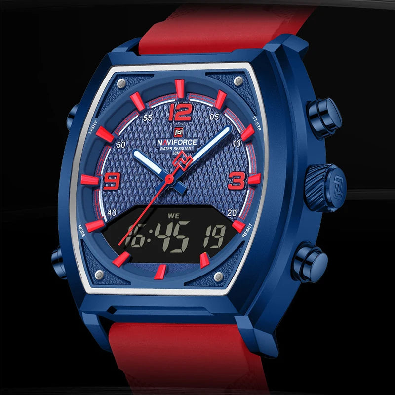 NAVIFORCE Men's Watch Business Simple Original Quartz Watches for Man Waterproof Luminous Silica Band Quartz Analog LCD Display - TAVEN System LLC