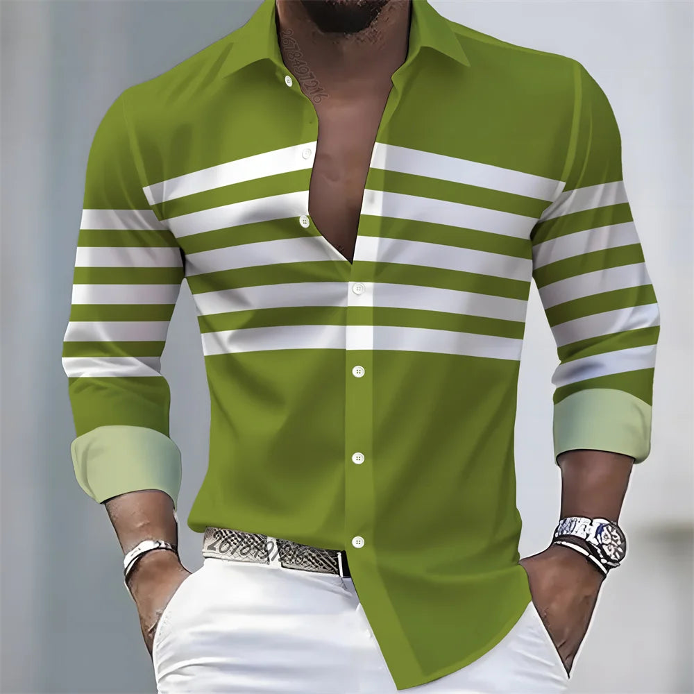 Men Striped Long Sleeve Slim Fit Casual Lapel Shirt TAVEN System LLC