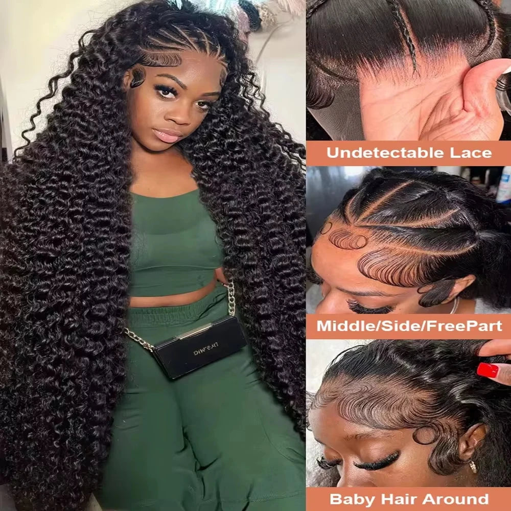Deep wave human hair transparent lace front wig