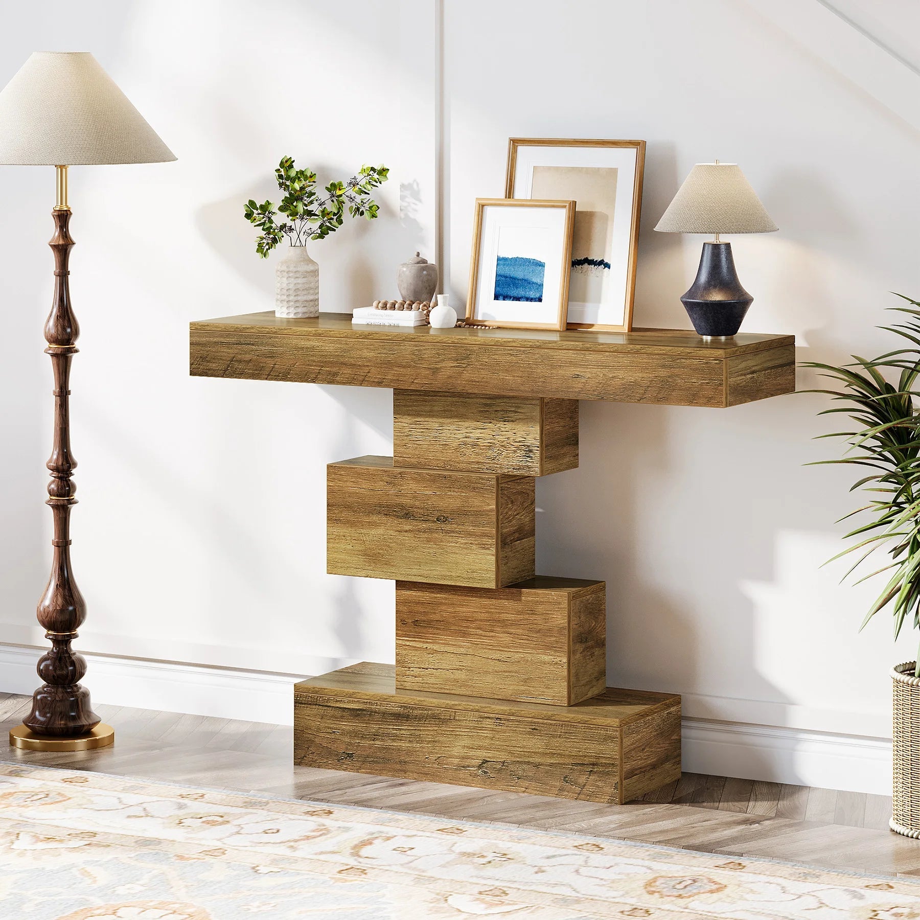 Tribesigns 42.5 Inch Farmhouse Console Table with Geometric Base TAVEN System LLC
