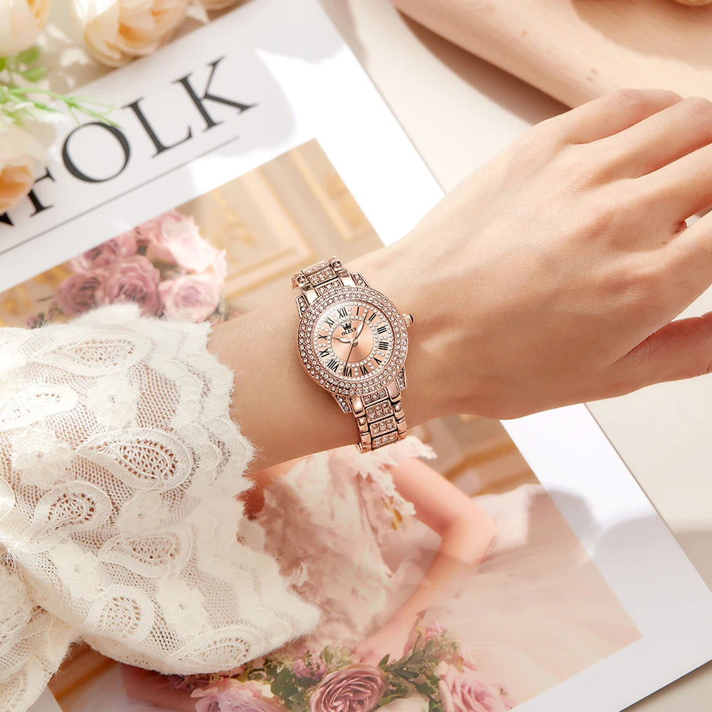 OLEVS Original Diamond Watch for Women Fashion Elegant Stainless Steel Waterproof Quartz Wristwatch Luxury Ladies Dress Watches TAVEN System LLC