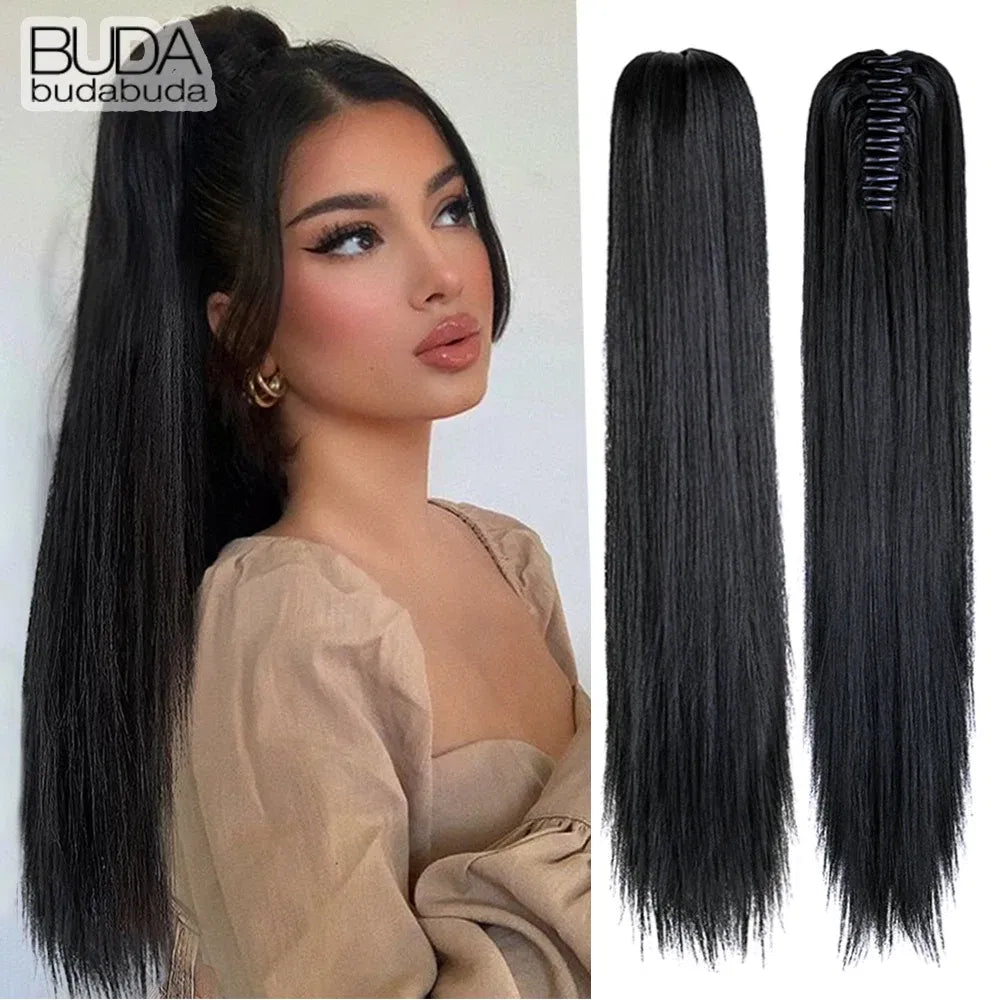 Color: 1B/27HL, Bulk Buy: 1pc - 22Inch Synthetic Ponytail Hair Extension Long Straight Claw Clip Ponytail Heat Resistant Natural Wave For Women Blonde Hairpiece Taven