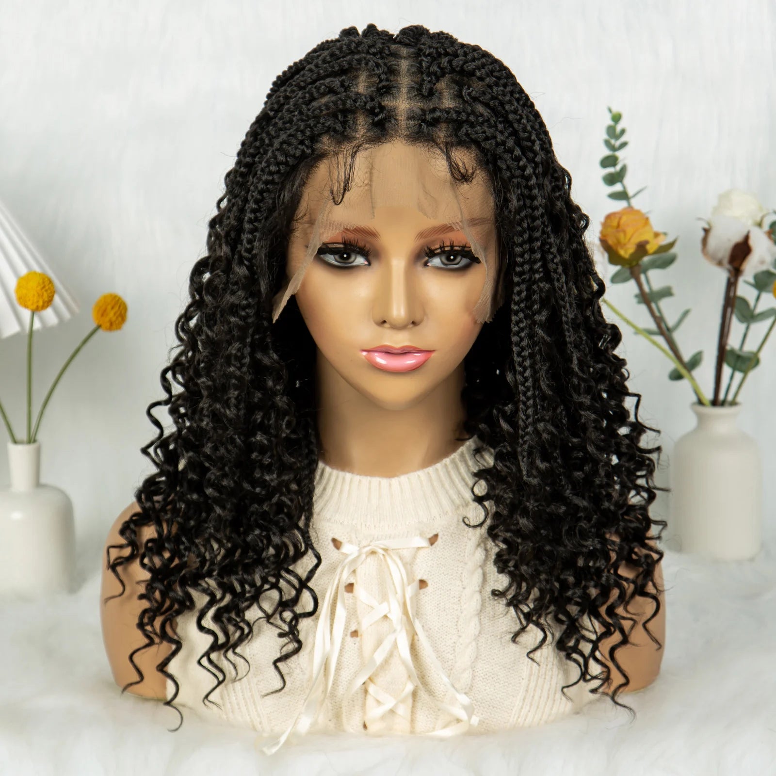 Short boho box braids full lace synthetic wig