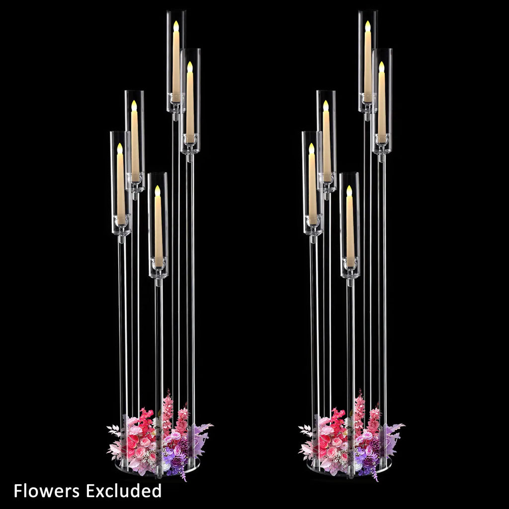Clear Acrylic Floor Candelabra 5 Arm Tall Candlestick Holder for Wedding Table Centerpiece Ceremony Party Home Decoration 10PCS TAVEN System LLC