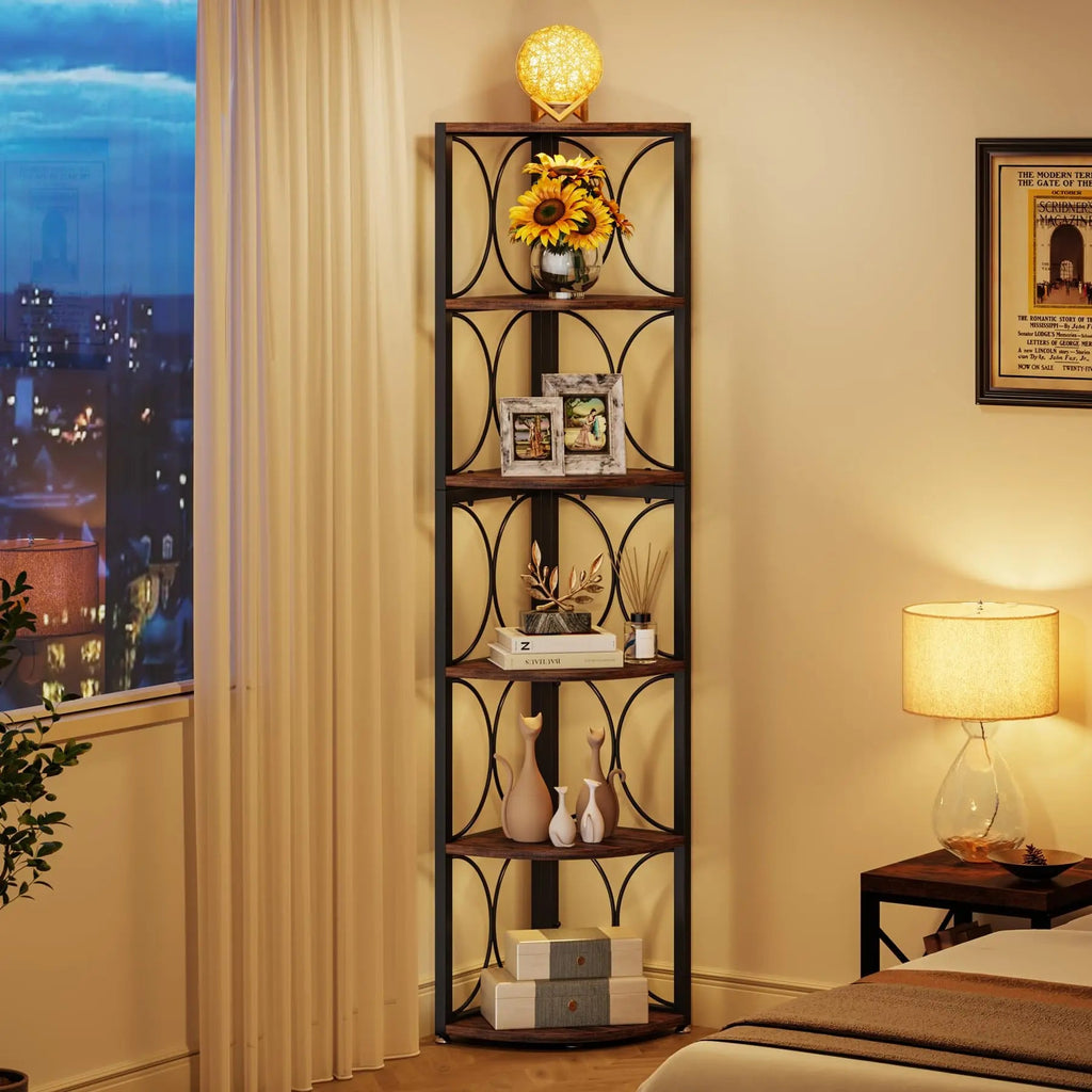 Tribesigns 67 Inch 6 Tier Corner Bookshelf Storage Rack Rustic TAVEN System LLC