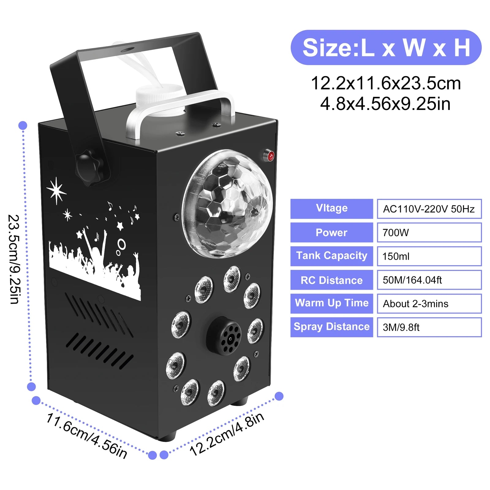 U'King 700W Smoke Machine Wireless Remote Control Effect Fogger 3in1 LED RGB Stage Light Fog Machine DJ Halloween Christmas TAVEN System LLC