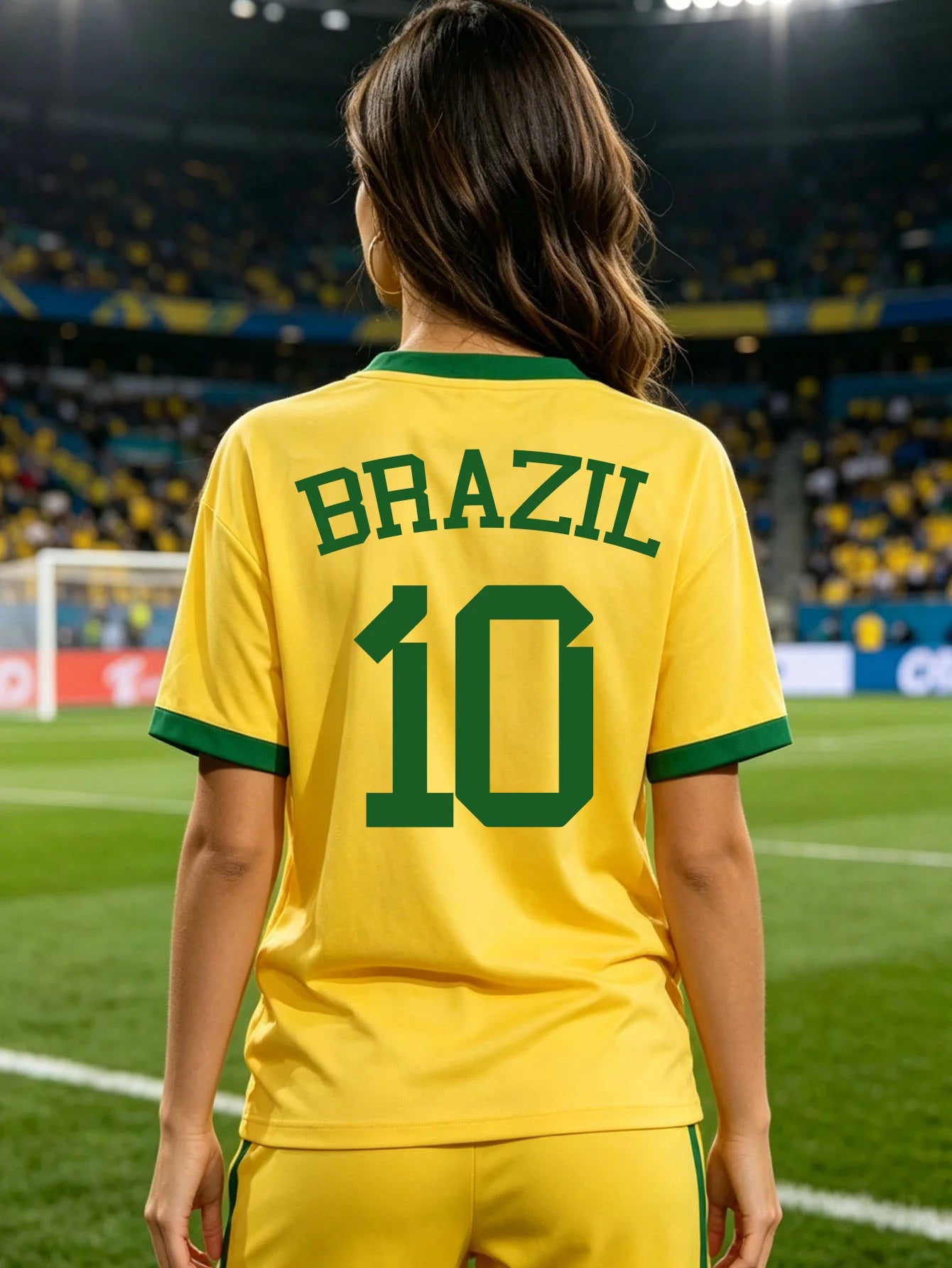 Women's Brazil National Team Aesthetic Jersey T-Shirt, Sporty Graphic Print TAVEN System LLC