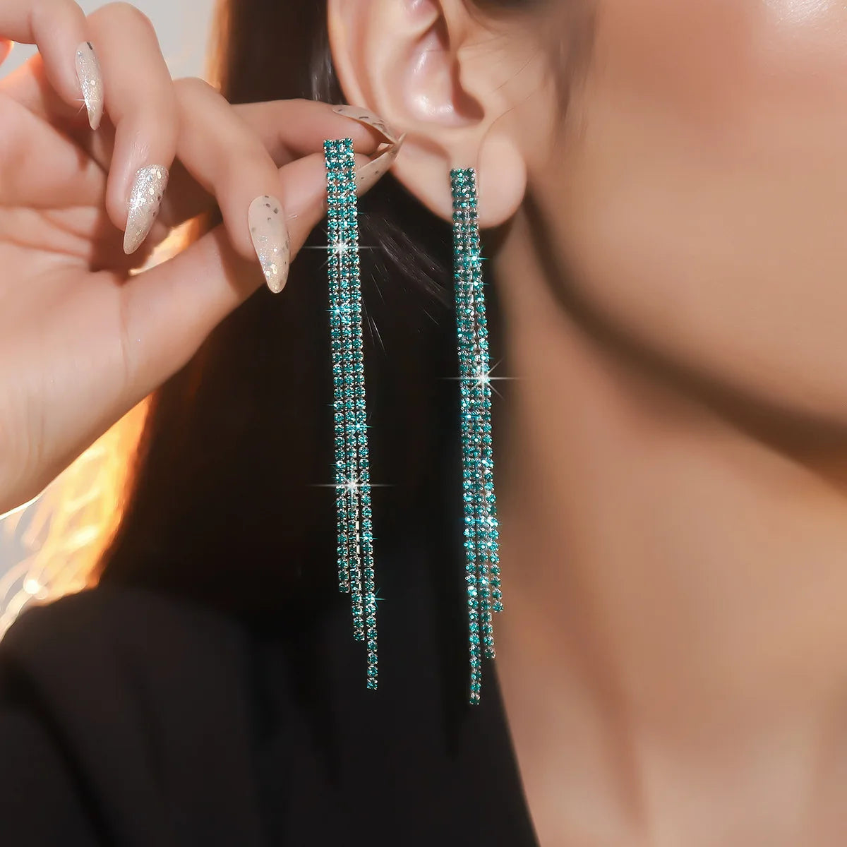 TREAZY Simple Shiny Crystal Tassels Long Drop Earrings Ladies Wedding Party Rhinestones Hanging Dangle Earring for Women Brincos