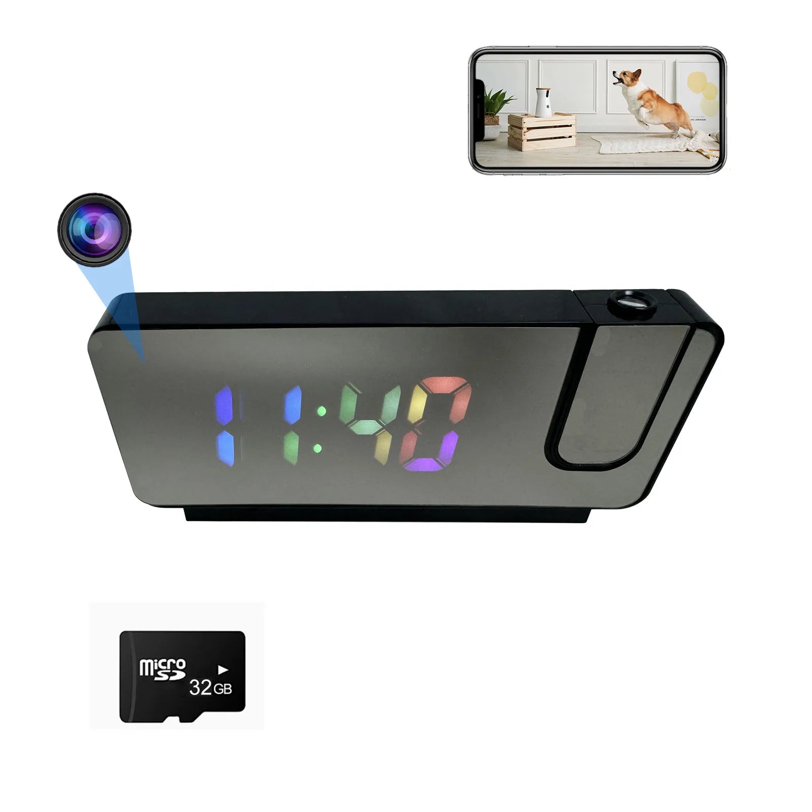 4K Ultra HD Projection Alarm Clock Camera with Wi-Fi, Motion Detection, Remote Viewing, Recording, Nanny Cam for Indoor Security TAVEN System LLC