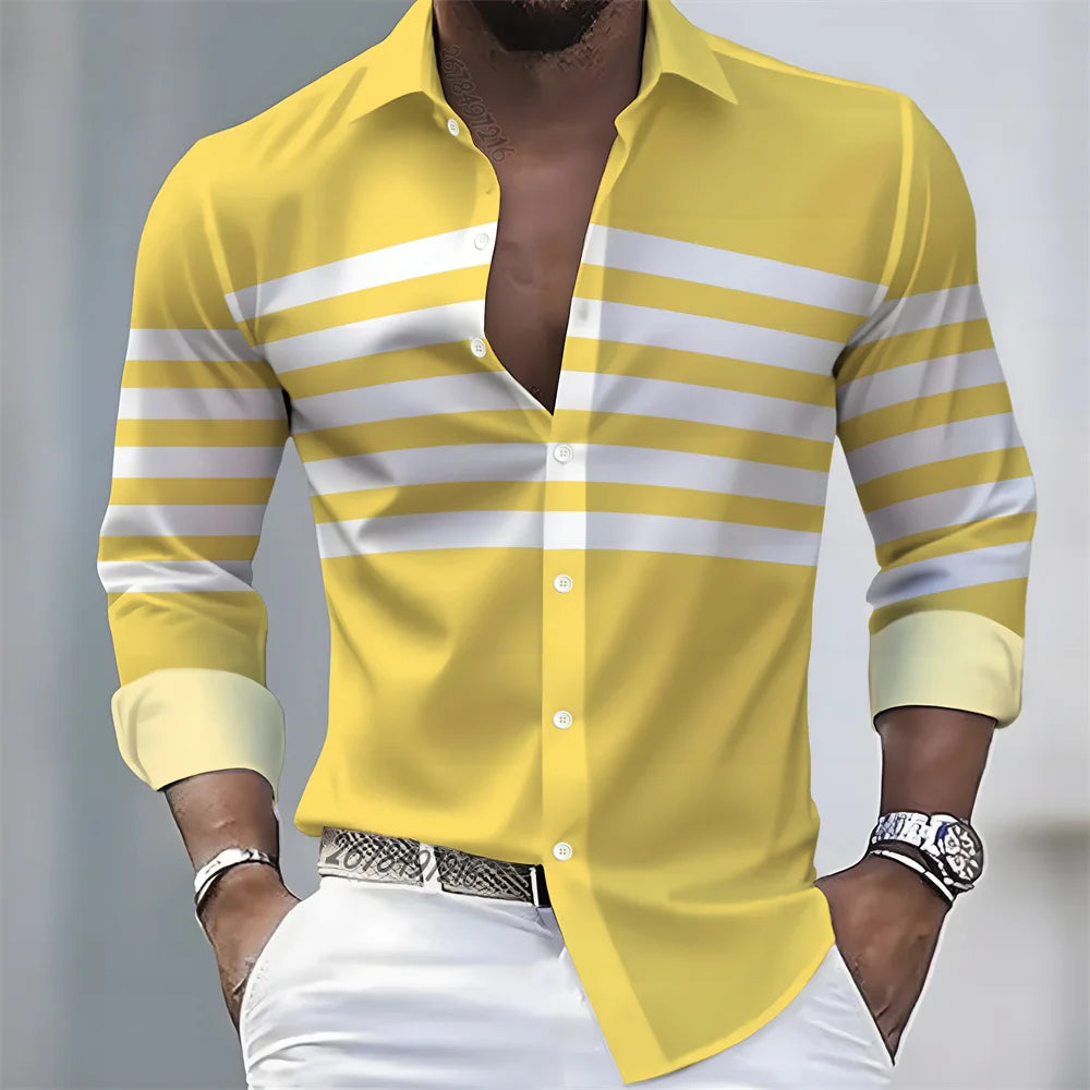 Men Striped Long Sleeve Slim Fit Casual Lapel Shirt TAVEN System LLC