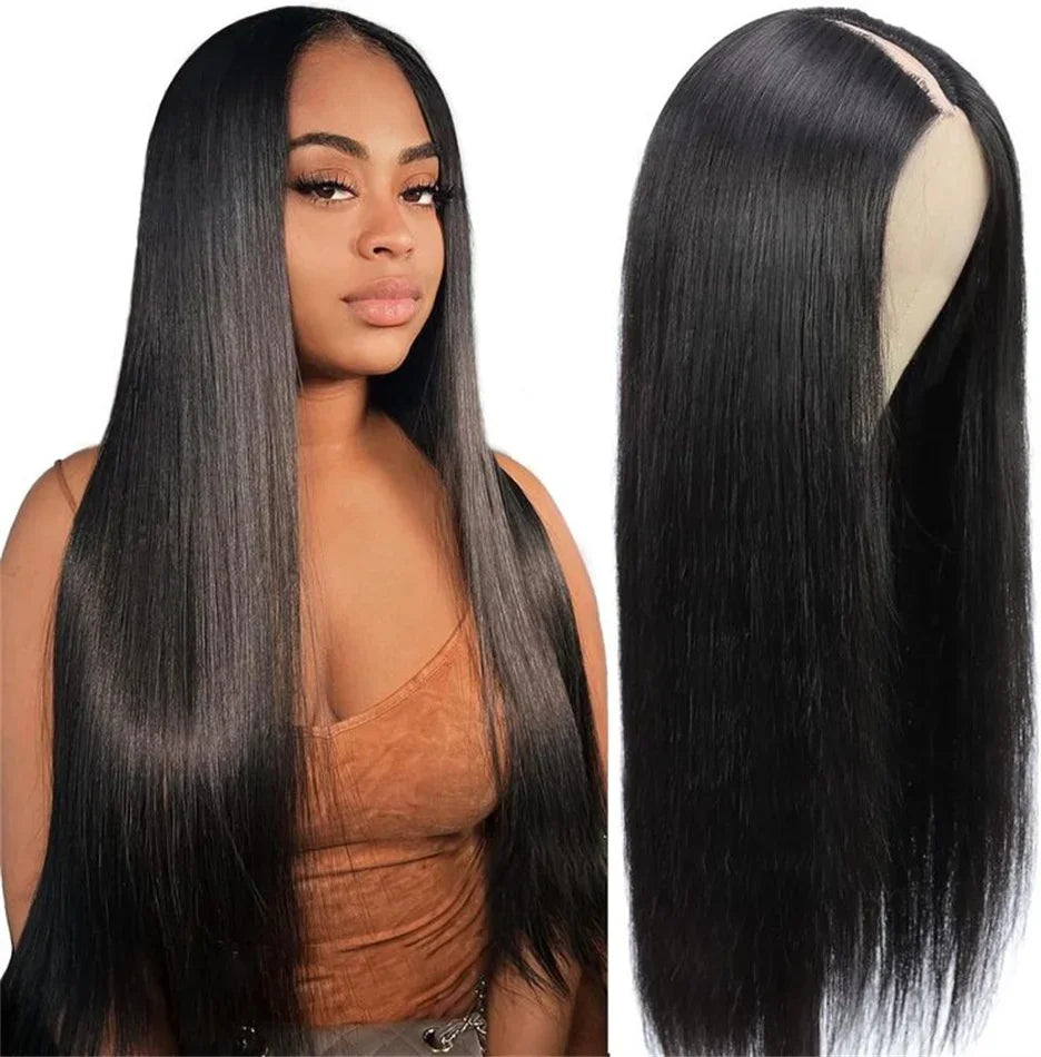 Straight V Part Brazilian Remy Human Hair Wig Glueless Long