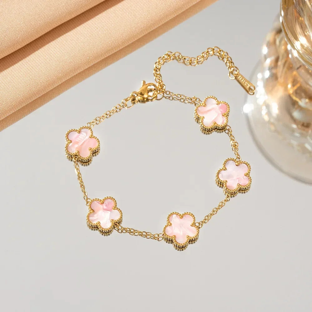 Adjustable Stainless Steel Bracelet for Women Classic Luxury Five Flower Design Fashionable Party Jewelry Gift TAVEN System LLC
