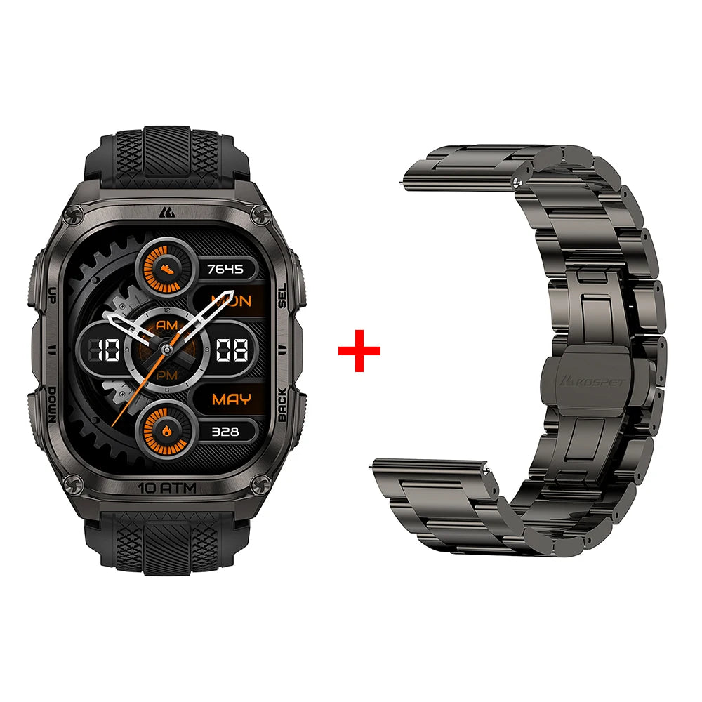 KOSPET Tank M4 Smart Watch Stainless Steel 6-Sat GPS Offline Maps 10ATM Waterproof 45M Dive 24/7 Health Monitor for Android iOS TAVEN System LLC