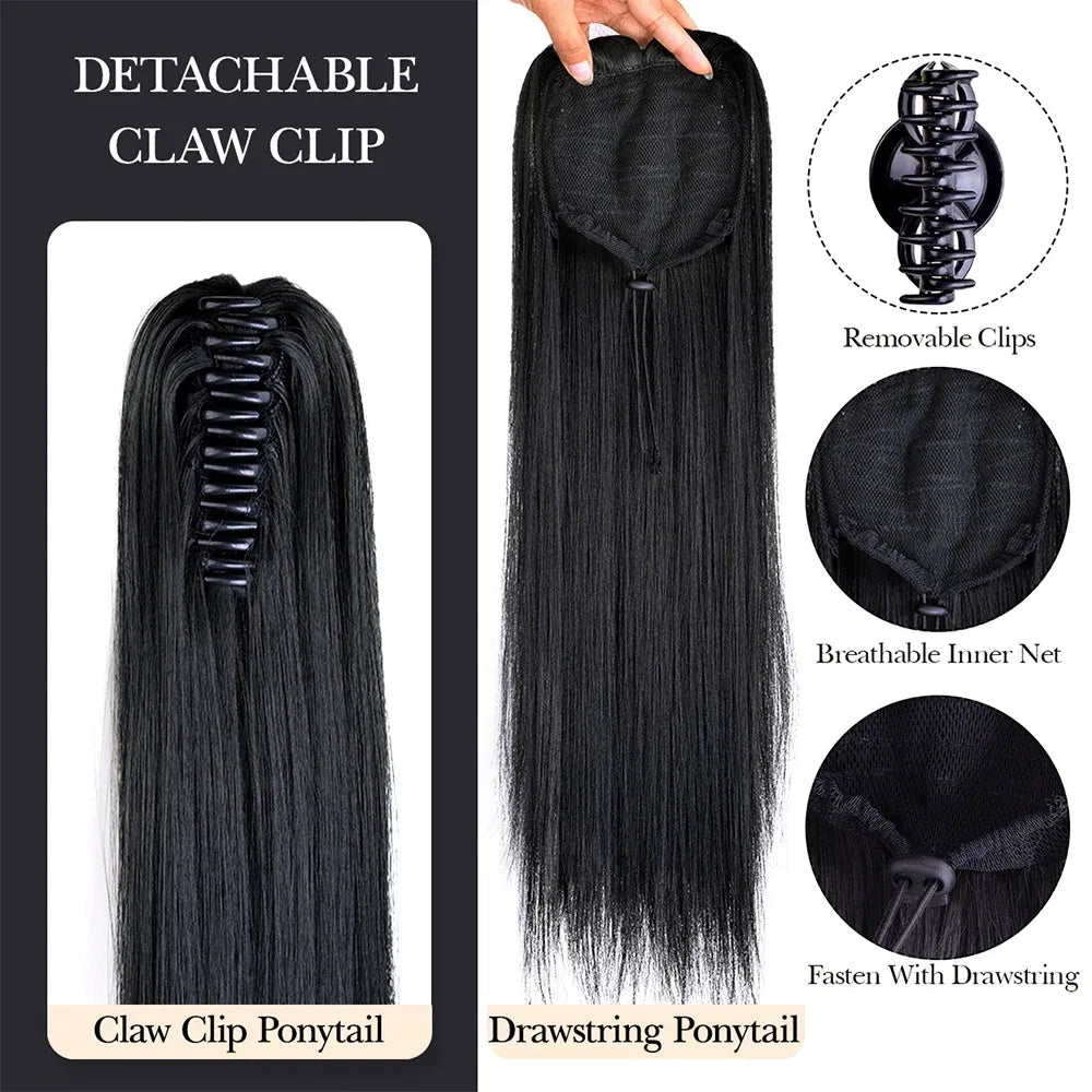 Color: 1B/27HL, Bulk Buy: 1pc - 22Inch Synthetic Ponytail Hair Extension Long Straight Claw Clip Ponytail Heat Resistant Natural Wave For Women Blonde Hairpiece Taven