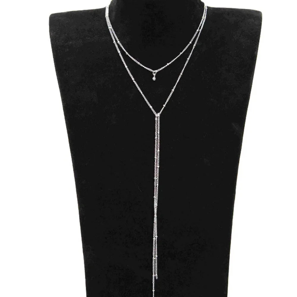 2024 Simple Gold Silver Color Chain Choker Necklace Long Beads Tassel Chocker Necklaces For Women Collar Collier Ras Du Cou TAVEN System LLC