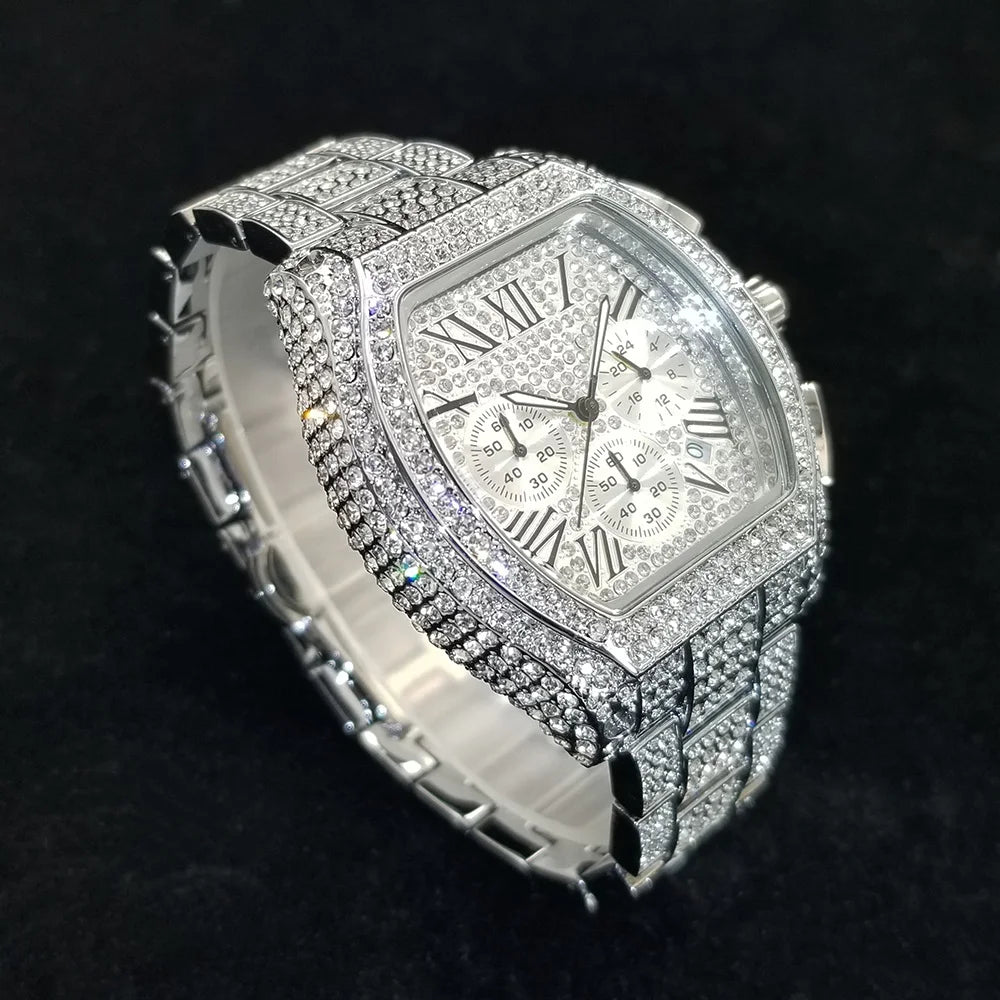 Top Brand Luxury Diamond Watch Men High Quality Stainless Steel Quartz Wristwatch Hip Hop Ice Out Waterproof Chronograph Watches - TAVEN System LLC