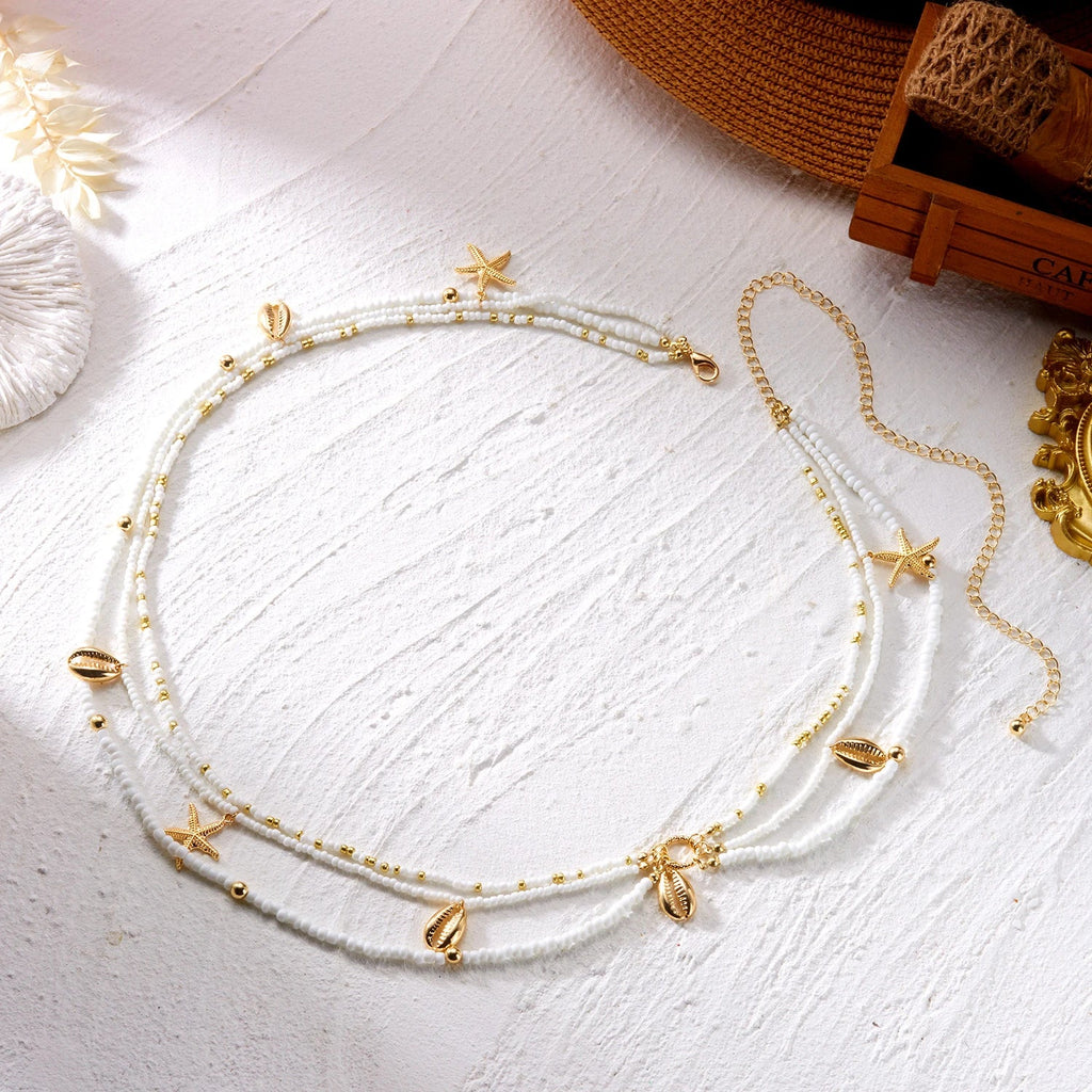 Summer Bohemian Waist Chain For Women Rice Beads Sea Star Shell Conch Starfish Pendant Body Chain Beach Vacation Bikini Jewelry TAVEN System LLC